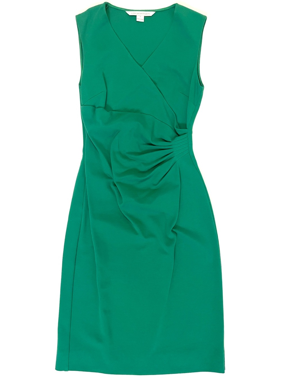 Diane Von Furstenberg Layne Sleeveless Green Ruched Sheath Dress